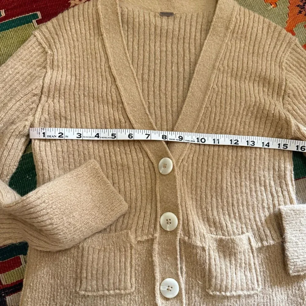 Free People Tan Ribbed MIMOSA CARDIGAN SWEATER